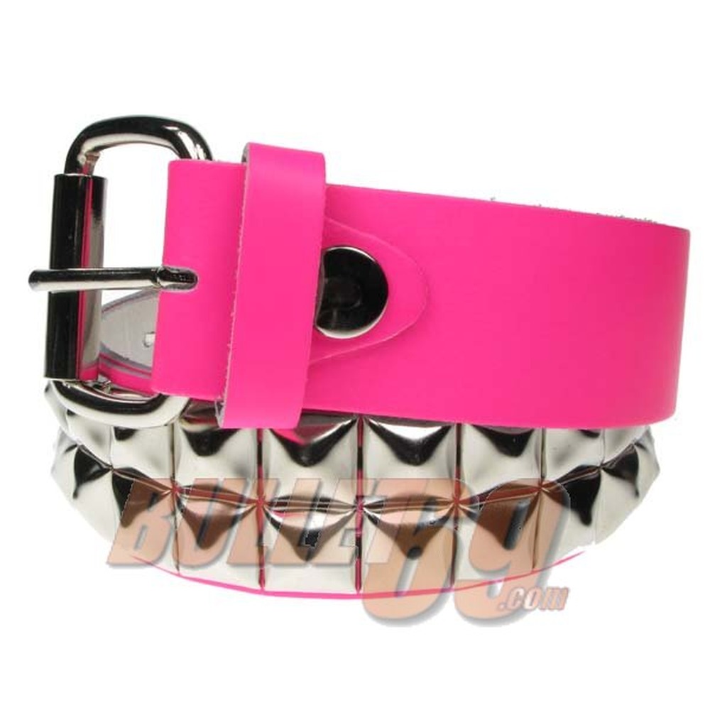 Bullet 69 Funky Punk - 2 row pyramid Riem - Zilverkleurig/Roze